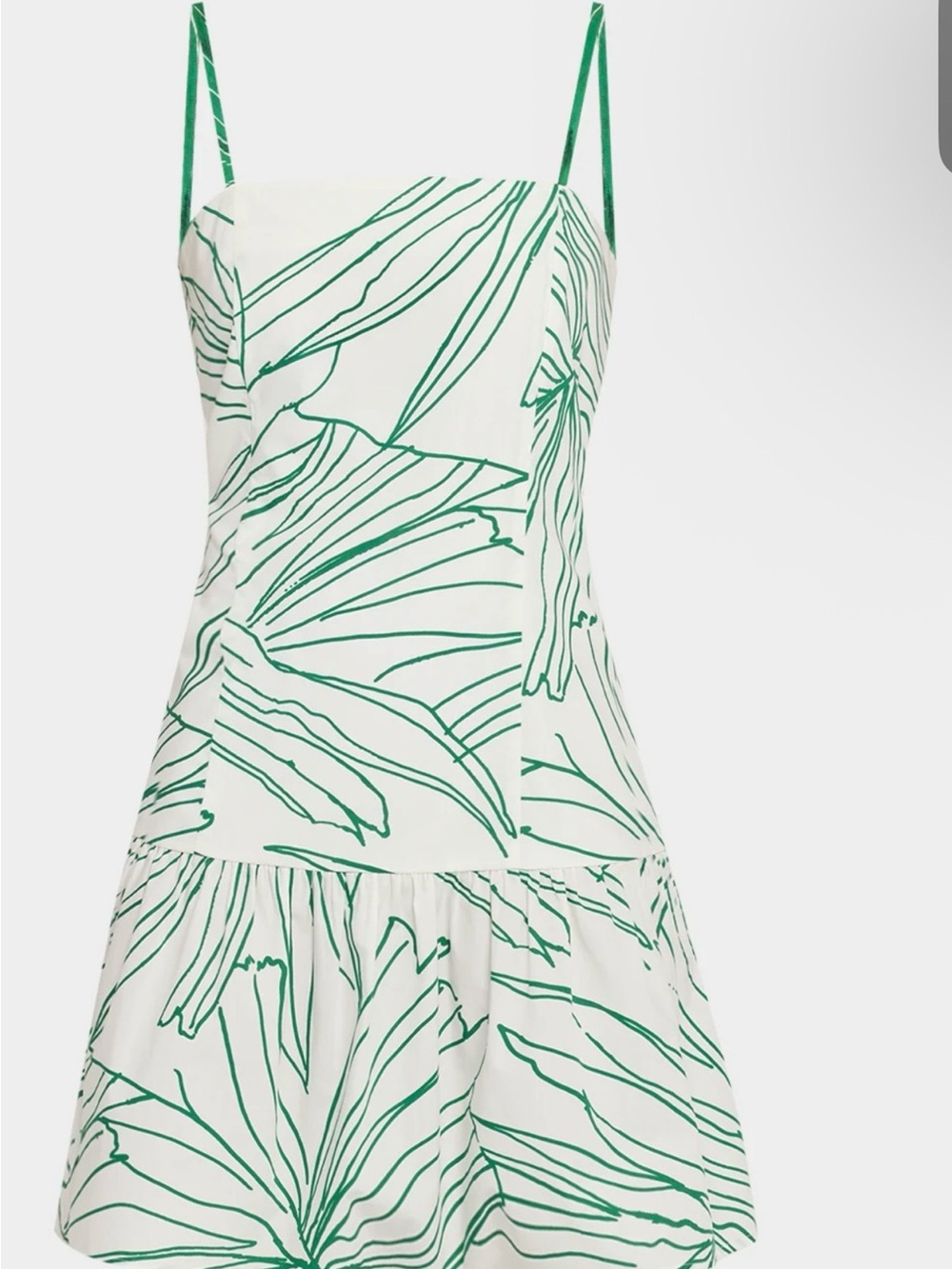 Marie Oliver White Mini Dress with Green Leaf Sketch Print